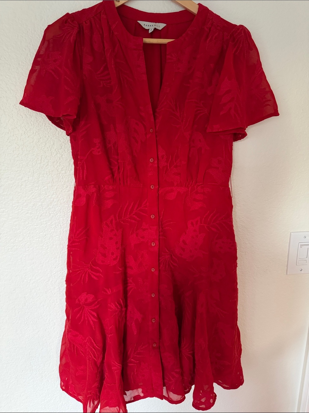 Anthropologie Ranna Gill Scarlette Embroidered Mini Dress in Red small - Picture 3 of 7
